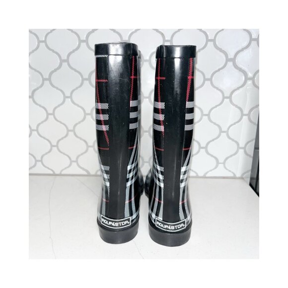 Aqua Stop Womens Pre-owned Waterproof Black/White/Red Plaid Rain Boots - sz. 8M - Picture 4 of 7